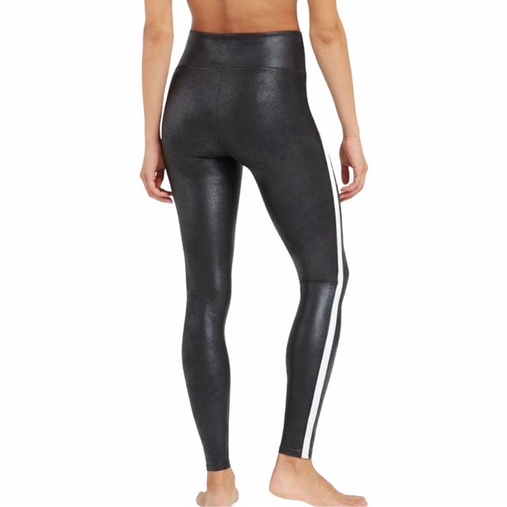 SPANX Faux Leather Leggings Tummy Control with Side Stripe L - Picture 3 of 7